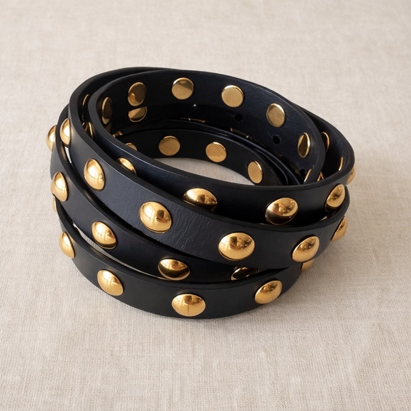 BURBERRY Studded Black Leather Gold Stud Wrap Belt Long Designer Statement Belt - Picture 3 of 14